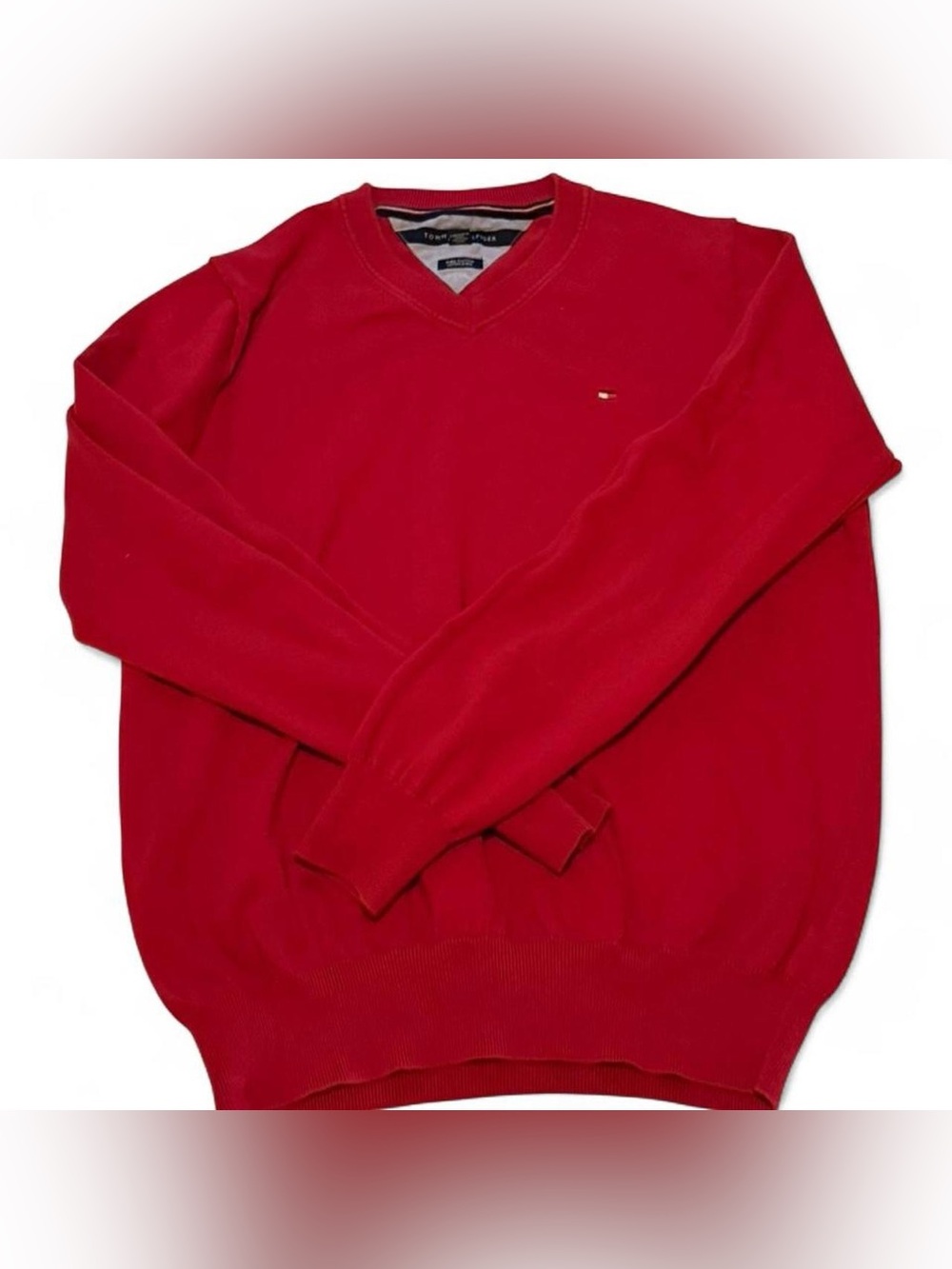 Tommy Hilfiger Men's Red V-Neck Pullover Sweater
